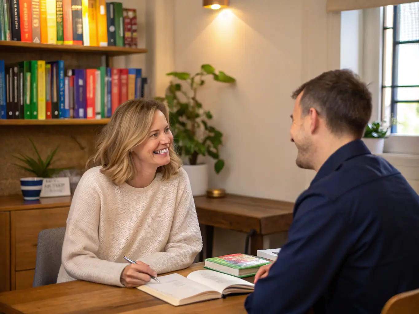 An image of a Memory Meadows employee relaxing in a break room, enjoying a cup of coffee and chatting with colleagues. The scene is relaxed and inviting, highlighting the importance of work-life balance.